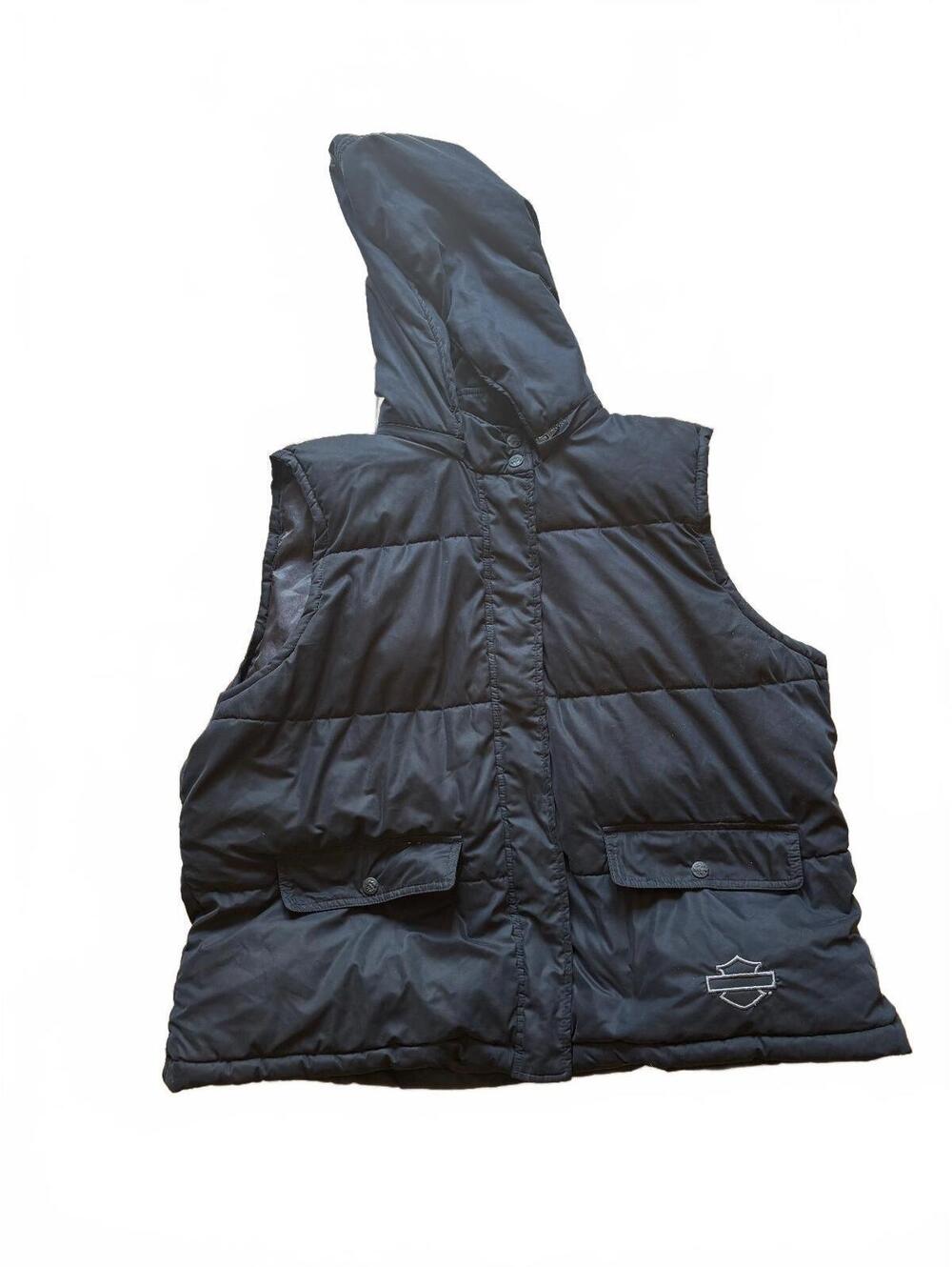 VTG HARLEY DAVIDSON HOODED PUFFER VEST Size XXL
